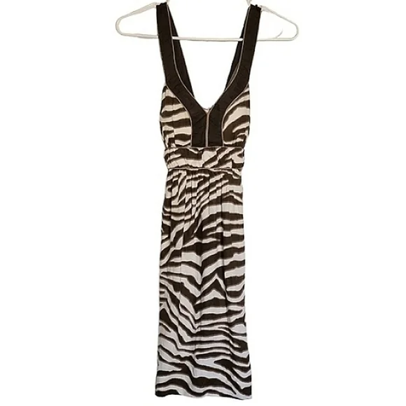 7348 * Banana Republic Animal Print Linen Dress Olive Green White Size 0P - Picture 2 of 10